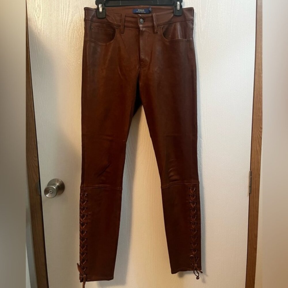 Polo Ralph Lauren Cognac Lambskin Western Leather Lace-Up Ankle Size 6
